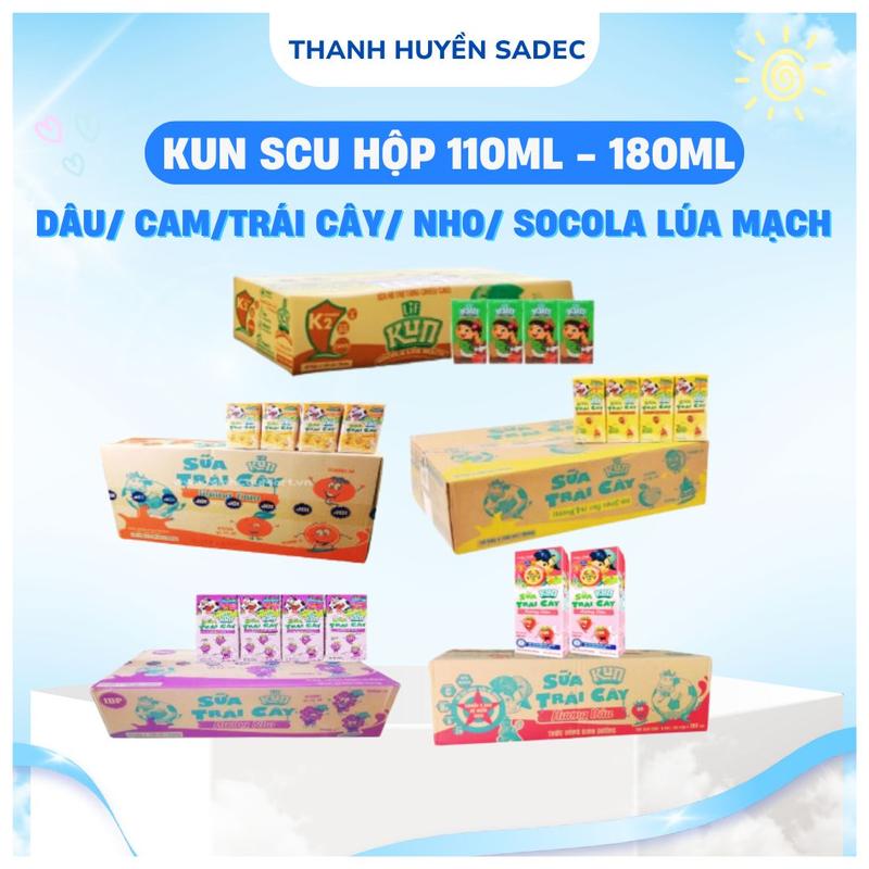  Thùng Sữa Trái Cây KUN Hương Cam Dâu Nho Trái Cây Nhiệt Đới Socola Lúa Mạch Dạng Hộp 110ml x 48 Hộp Và 180ml x 48 Hộp 