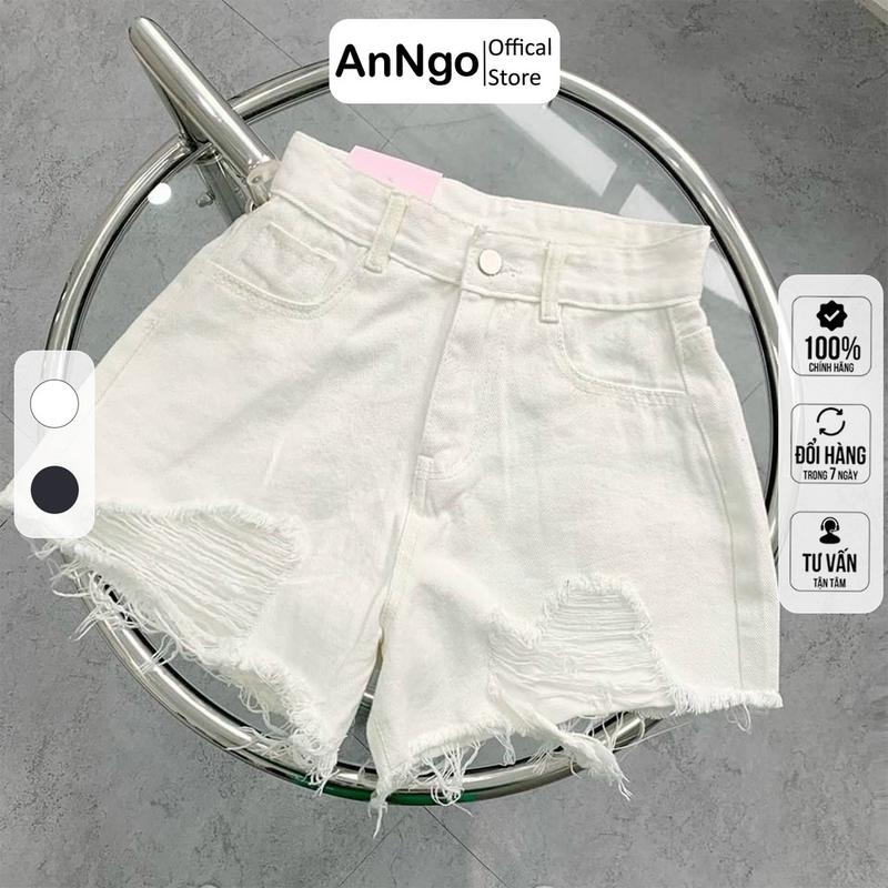 Quần short jean nữ rách đẹp lưng cao, Quần đùi chất bò trắng rách cá tính QT04