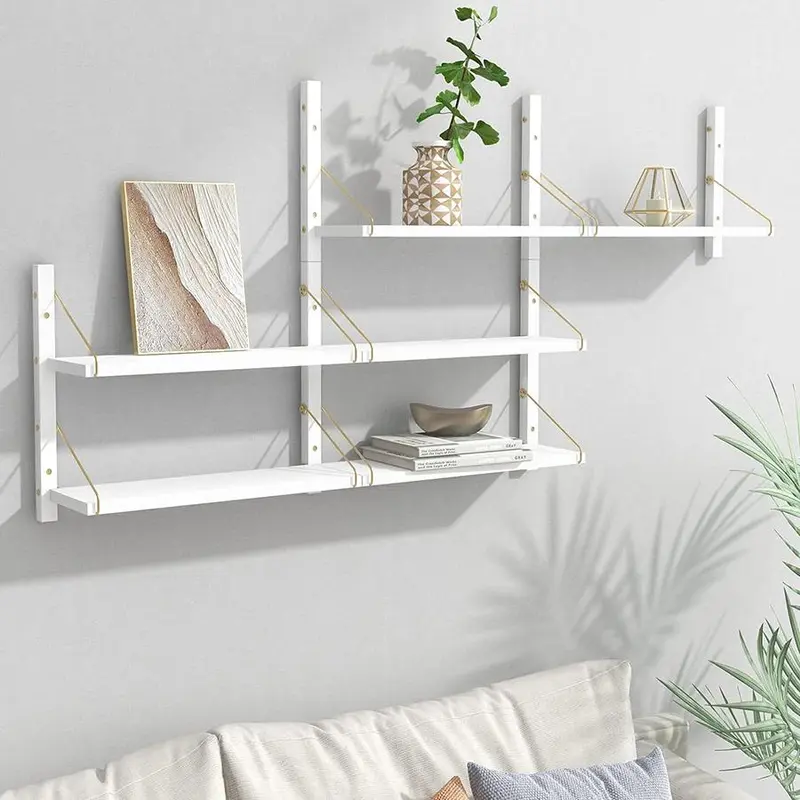 Wooden Wall Shelf, 1 Count 3 Tier Adjustable Floating Shelf, Decorative Wall Organizer Storage Rack for Home Bedroom Living Room Kitchen Office 2