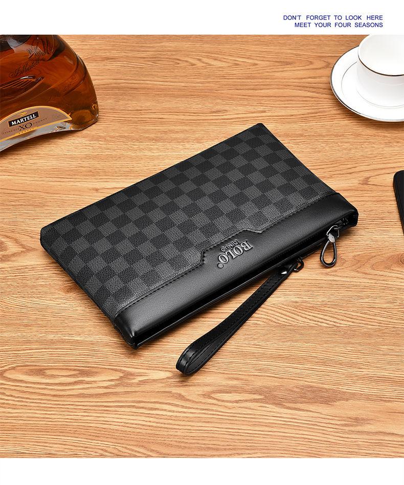 Product Introduction of Men's Handbag New Fashion Plaid Business Large Capacity Casual Envelope Men's Clutch 20