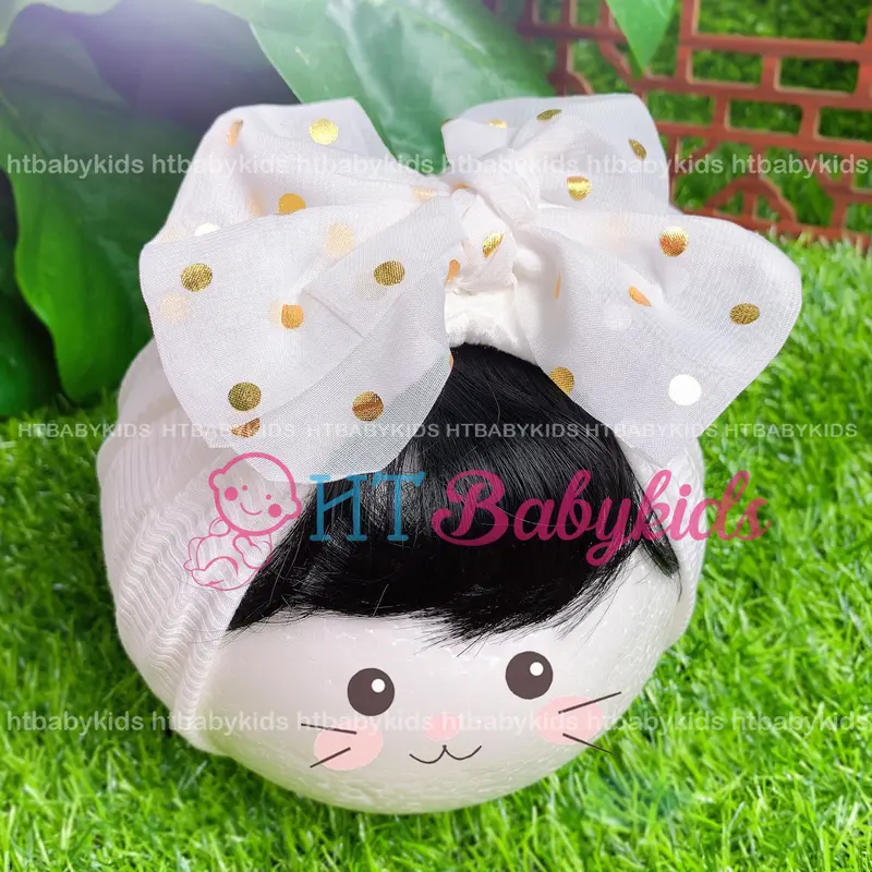 [ HÀNG LOẠI 1 ] - Băng Đô Turban Cho Bé Gái Tóc Giả Hai Bên Ren Nơ Trắng- Đủ Size Cho Bé Gái Sơ Sinh 3