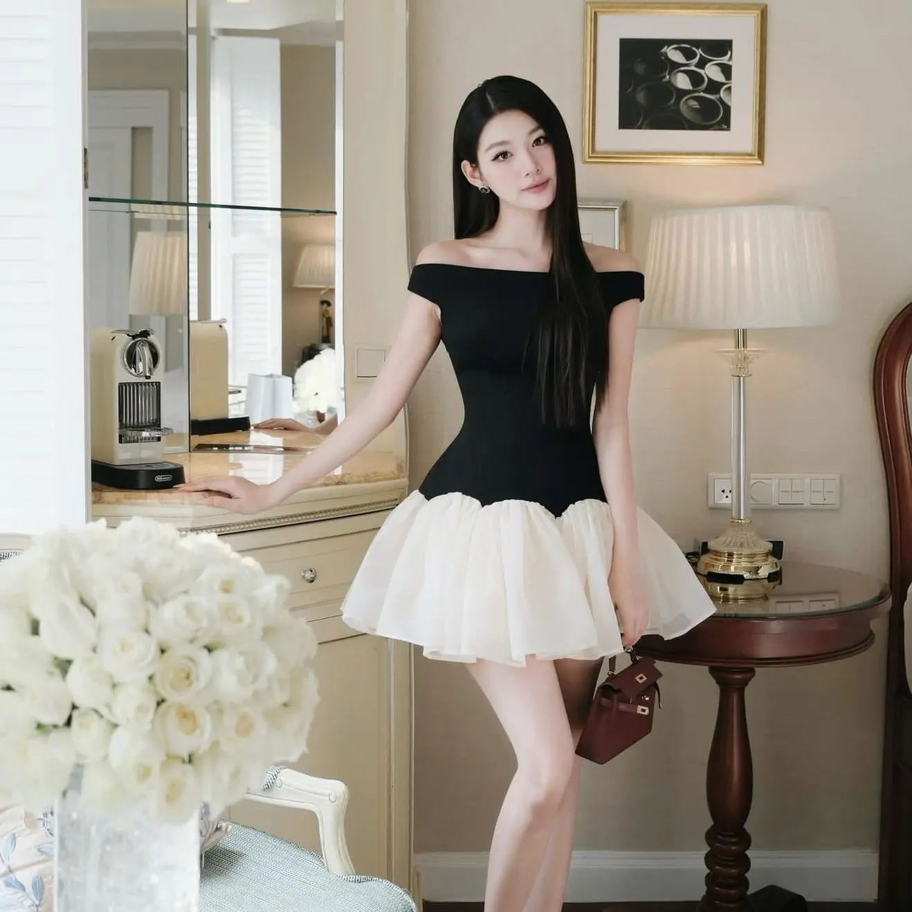 có Big size đầm thiet kế trễ vai  phối tùng chất vải tơ xốp chất umi hàn cao cấp kèm quần bảo hộ  Nữ