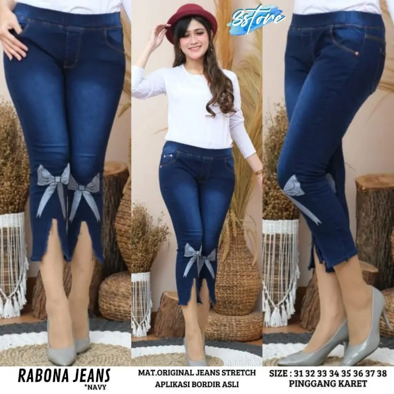 celana jeans pinggang karet lejing slim/ngaret by arinijeans