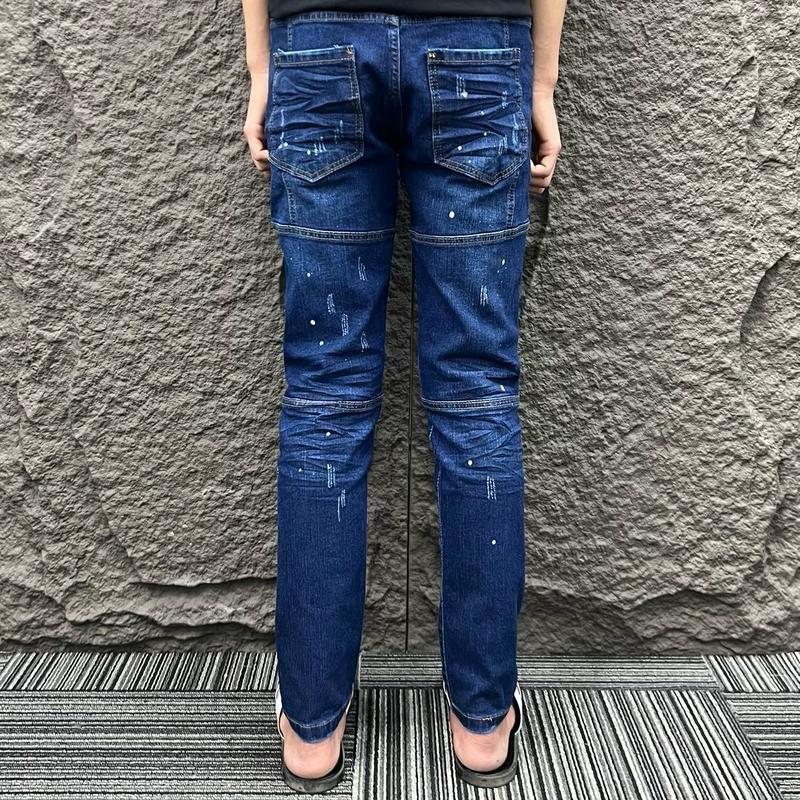 Quần jeans xanh đậm xước rách khoá lệch bo gân Hót New 2