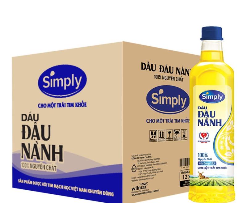 Dầu Simly Đậu Nành- 1 Thùng Dầu Simply Đậu nành chai 1 Lít- 12 chai x 1 lít Dầu Ăn