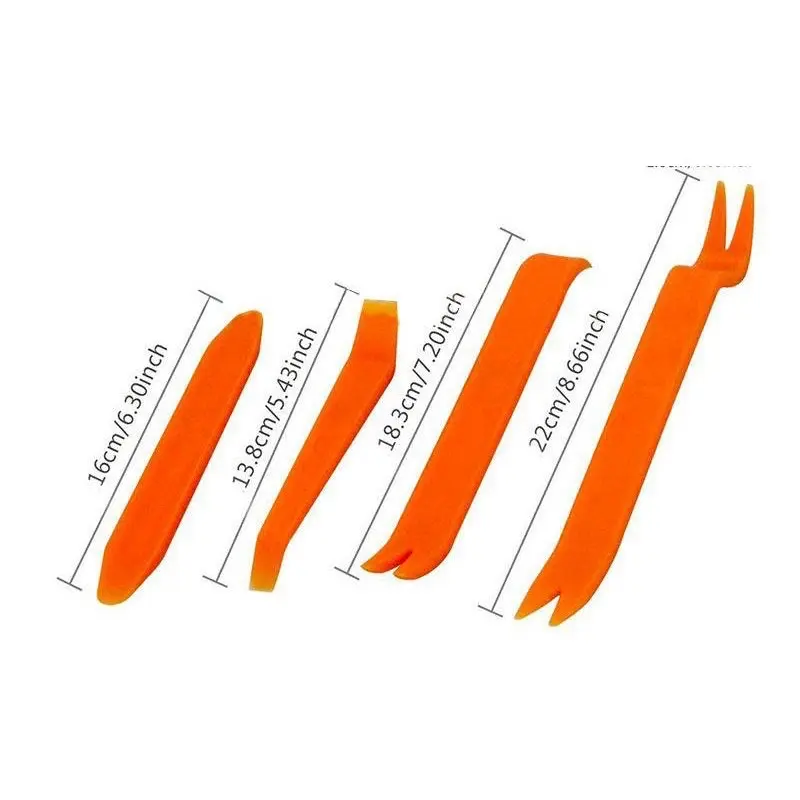 Bộ tháo lắp nội thất ô tô 7 món tiện lợi rẻ bền đẹp (nhựa tổng hợp màu cam + thép chống gỉ). 1
