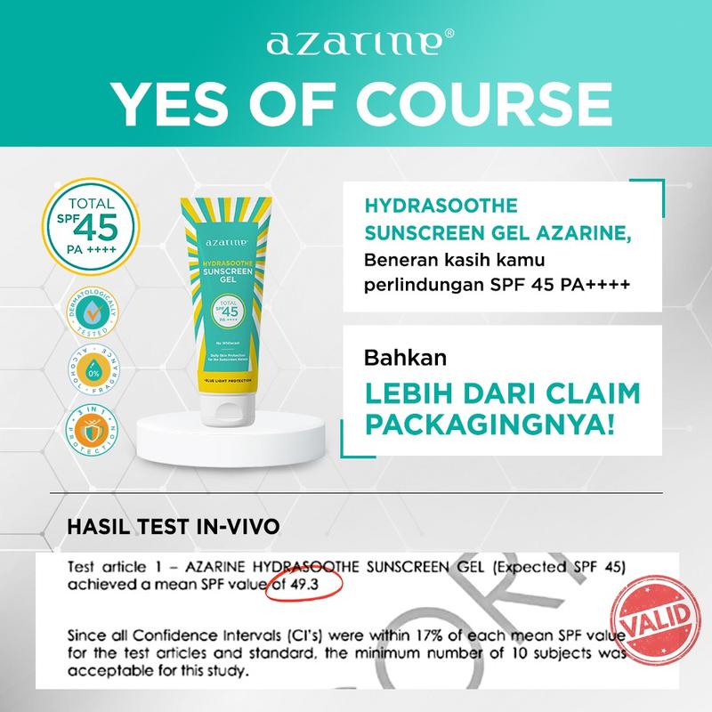 [EXCLUSIVE SELVIDJONG] [GEL] Azarine Hydrasoothe Sunscreen GeL SPF45 PA++++ 50ml Berminyak  Wajah  Facial  Sunblock  Sunscren 1