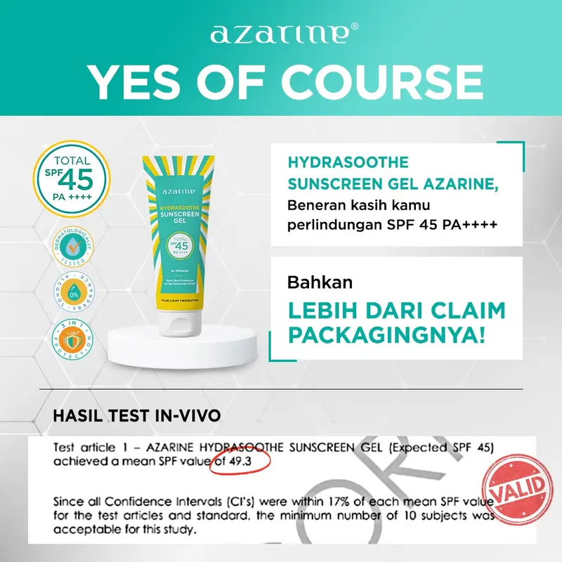 [EXCLUSIVE SELVIDJONG] [GEL] Azarine Hydrasoothe Sunscreen GeL SPF45 PA++++ 50ml Berminyak  Wajah  Facial  Sunblock  Sunscren 1
