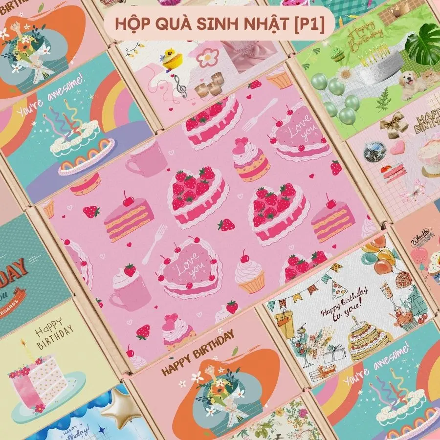 [HCM] [15 Mẫu] Hộp đựng quà vintage kraft nắp gài trang trí sinh nhật dễ thương họa tiết | Nắng Decor