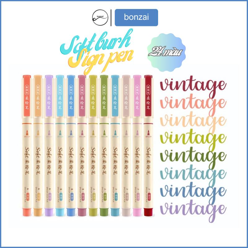 Bút Soft Brush Sign Pen luyện viết Calligraphy Bullet Journal Trang trí sổ Full 24 màu cây lẻ