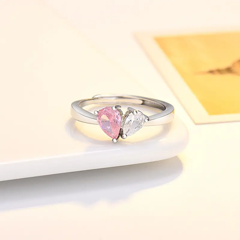 Accompanying Ring Female Niche Design Fashion Temperament Personality Confession Love Romantic Pink Diamond Heart-Shaped Open Ring