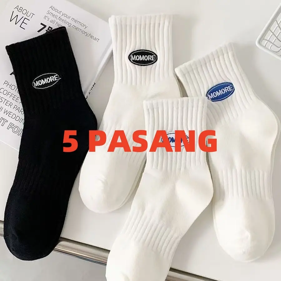 5 Pasang Kaus Kaki Panjang Dewasa/Kaus Kaki Pria dan Wanita/Kaus Kaki Anak Perempuan/Kaus Kaki Pola Bordir Huruf/Kaus Kaki Pelajar Kantor KK-41