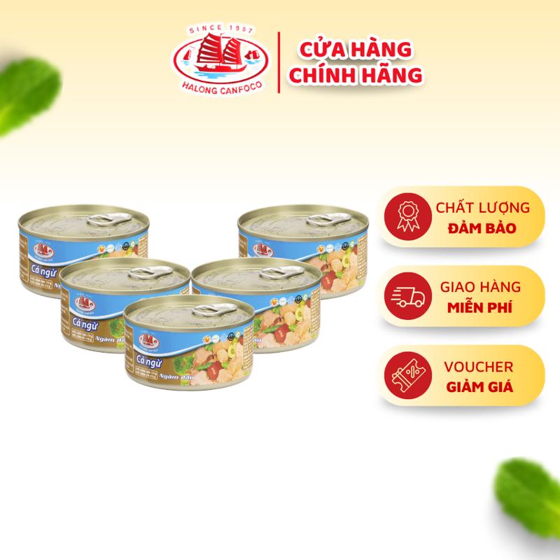 Halong Canfoco COMBO 5 Cá Ngừ Cắt Khúc Ngâm Dầu 115 175g - Đồ Hộp Hạ Long Canfoco. Ăn liền với bánh mỳ cơm làm salat đều ngon dùng cho người lớn và trẻ em đều được. Thơm ngon tiện lợi mang đi làm du lịch picnic.
