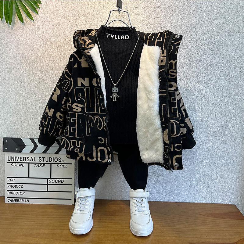 Áo Khoác Lót Lông Cừu, Cho Bé Trai, Quần Áo Mùa Thu Và Mùa Đông, Thời Trang, Quần Áo Độn Bông Cho Em Bé Dày Dặn, Quần Áo Trẻ Em, Thích Hợp Cho Bé Trai, Mùa Đông 2024 Hàng Mới Về