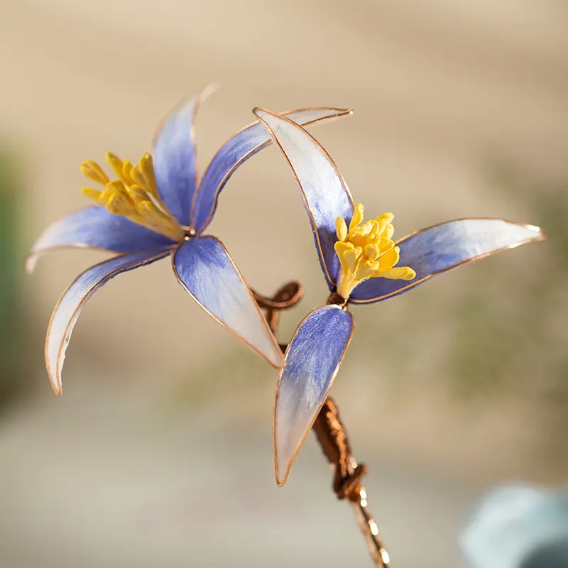 Kẹp Tóc Bằng Lụa Hoa Nhung, Cloisonné, Phụ Kiện Tóc Hanfu Nguyên Bản, Phong Cách Trung Quốc Cổ Xưa, Phụ Kiện Cao Cấp, Kẹp Tóc Phong Cách Mới