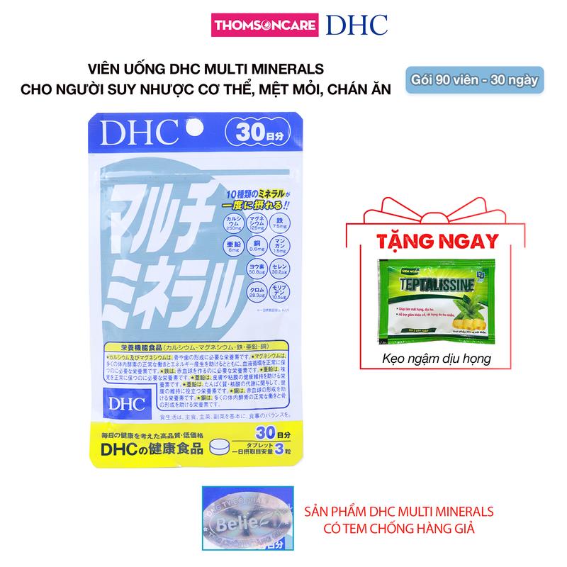 Viên uống khoáng tổng hợp DHC Multi Minerals (90 viên - 30 ngày) - Bổ sung Canxi, Sắt, Kẽm cho người suy nhược cơ thể, mệt mỏi, chán ăn, hỗ trợ bồi bổ cơ thể (Tặng ngay kẹo ngậm ho)