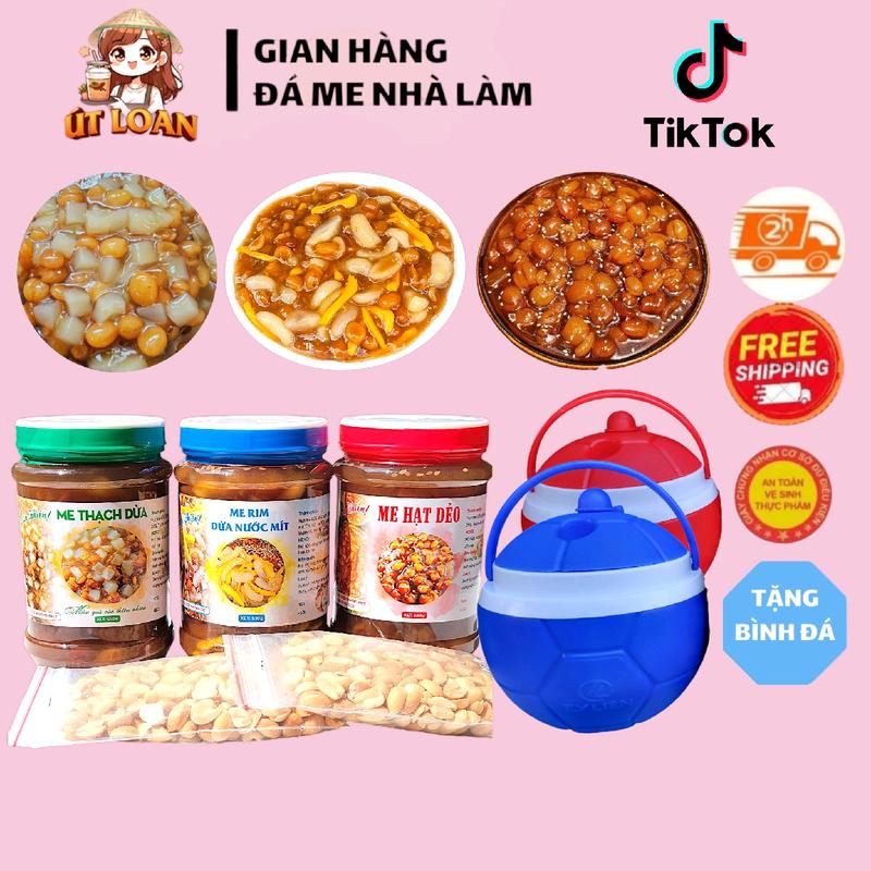 [TẶNG BÌNH] Combo 3 hủ (hủ 550gr) 1,6kg mix: (ME DẺO, ME RIM ĐÁC, ME ĐÁC MÍT, ME DỪA NƯỚC, ME DỪA NƯỚC MÍT, ME THẠCH DỪA, ME TRUYỀN THỐNG) tặng bình đá trái banh 1,2lít màu ngẫu nhiên, kèm 2 gói đậu phộng rang 5