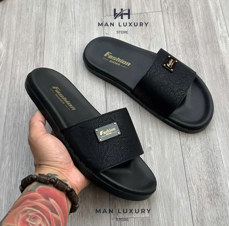[KHÂU ĐẾ] Dép Nam quai ngang Fashion Da nhăn sít cao cấp Đế Kép 2 lớp Cao Cấp Hàng Đẹp Slipper Dép Lê Quai Ngang Đế Bằng dép  nam đẹp Nhung Đồng DéP 4