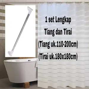 1 set lengkap Tiang dan Tirai kamar mandi dan batangnya Dapat disesuaikan Kamar mandi Shower