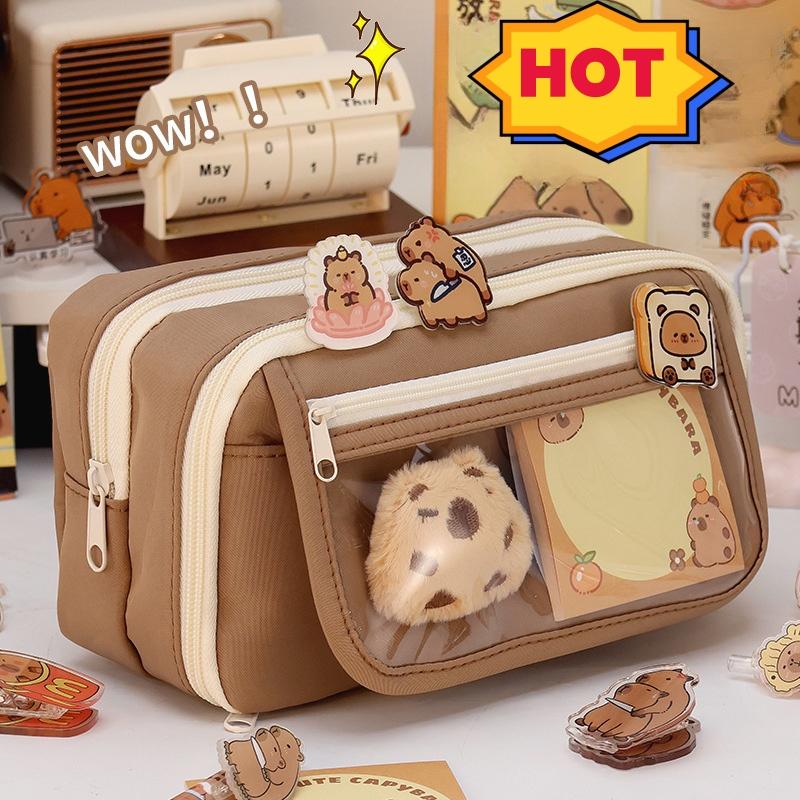 Túi Đựng Bút Chì Nhiều Lớp Trong Suốt Dung Tích Lớn Thích Hợp Cho Học Sinh Làm Bằng Da PU Túi Đựng Bút Chì Đồ Dùng Sắp Xếp Văn Phòng Phẩm Trường Học Hộp Đựng Bút