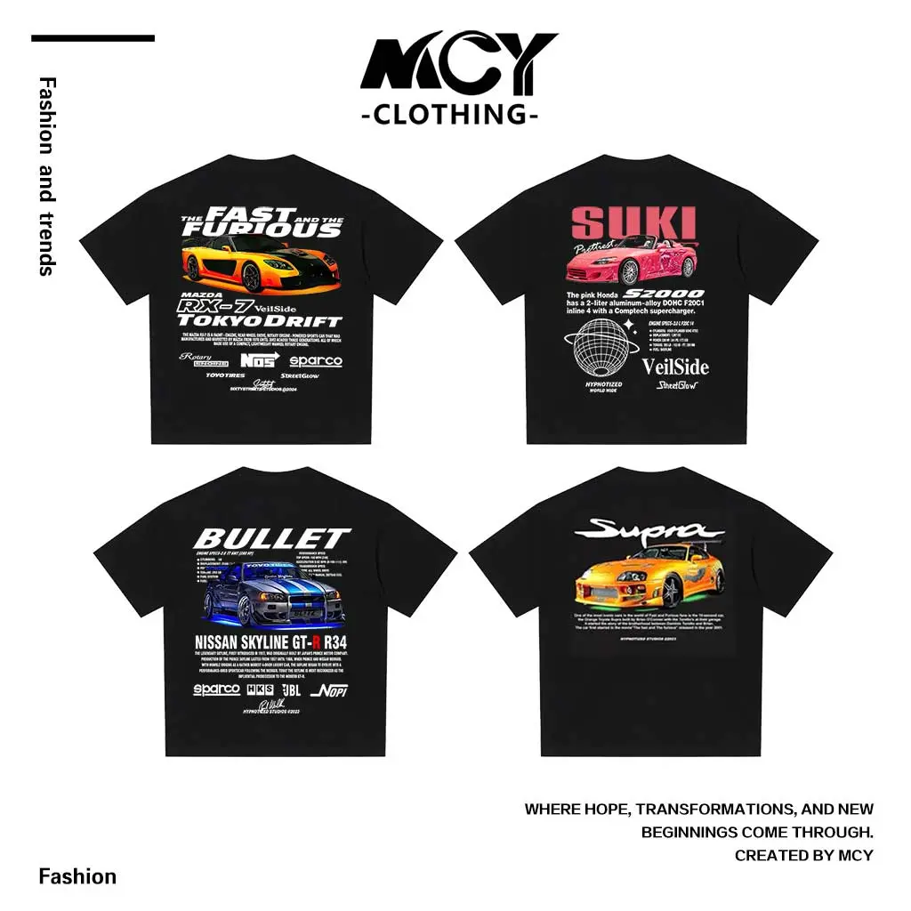MCY-Bullet GTR R34-Siêu đua xe-T Shirts Nam Menswear Cổ Tròn Unisex