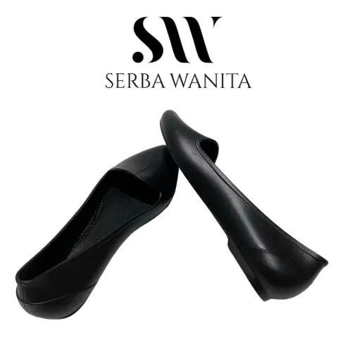 Sepatu Flat Wanita Polos Kantor Sekolah - Fuhaha 701 Round Toe Hitam Karet