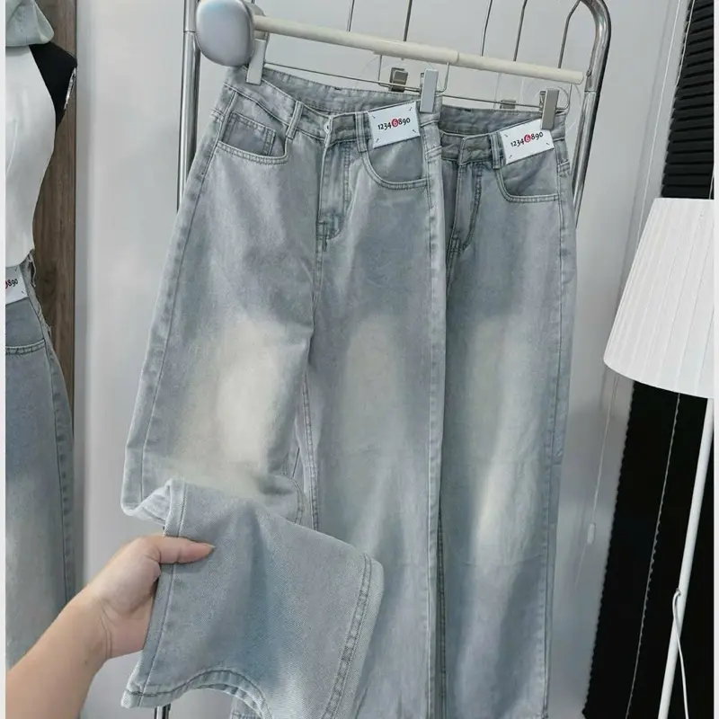 QJ45 - Quần Jeans Ống Suông Form Rộng Wash Loang Màu Bạc Phối Tag Lưng Cao Ống Rộng Tôn Dáng Form Unisex Ong Nữ 6
