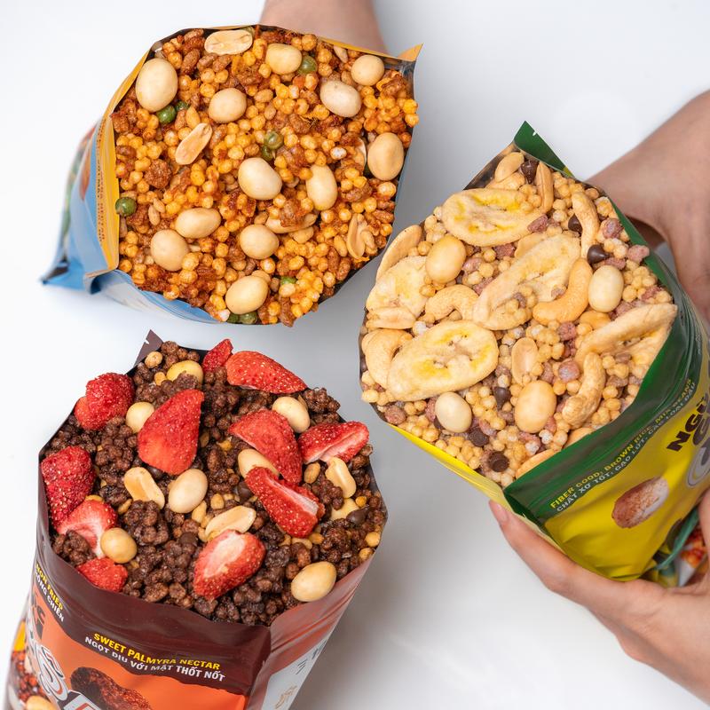 [ĐỦ VỊ] Hạt Ngũ Cốc Giòn Mix 30% Hạt, Trái Cây Sấy Granola Gạo Lứt Ăn Liền, Ít Đường  600g Befresco Food