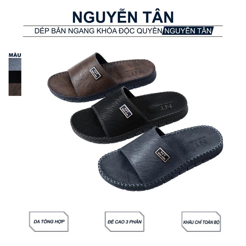 Nguyen Tan Dép Nam Quai Ngang Si Nhúm Chống Nhăn Chống Thấm Thịnh Hành 2024 Nam Cao Su Đế Bằng Da Tổng Hợp Khóa Độc Quyền Size 38-44 Dành Cho Nam Giới