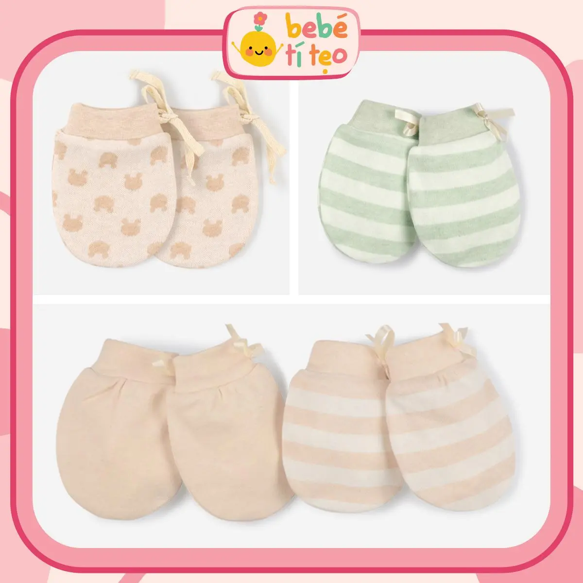 Bao Tay Sơ Sinh, Bao Tay Cho Bé Chống Trầy Xước Cotton Có Dây Rút Điều Chỉnh BAO03 Bebé Tí Tẹo