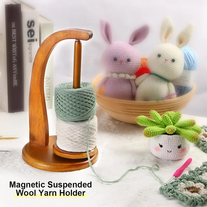 Wooden Yarn Holder Knitting and Crocheting, 1 Piece Portable Rotating Knitting Needle Stand, Sewing Supplies Crafts for Home & Sewing Room, Valentine's Day Gift 2