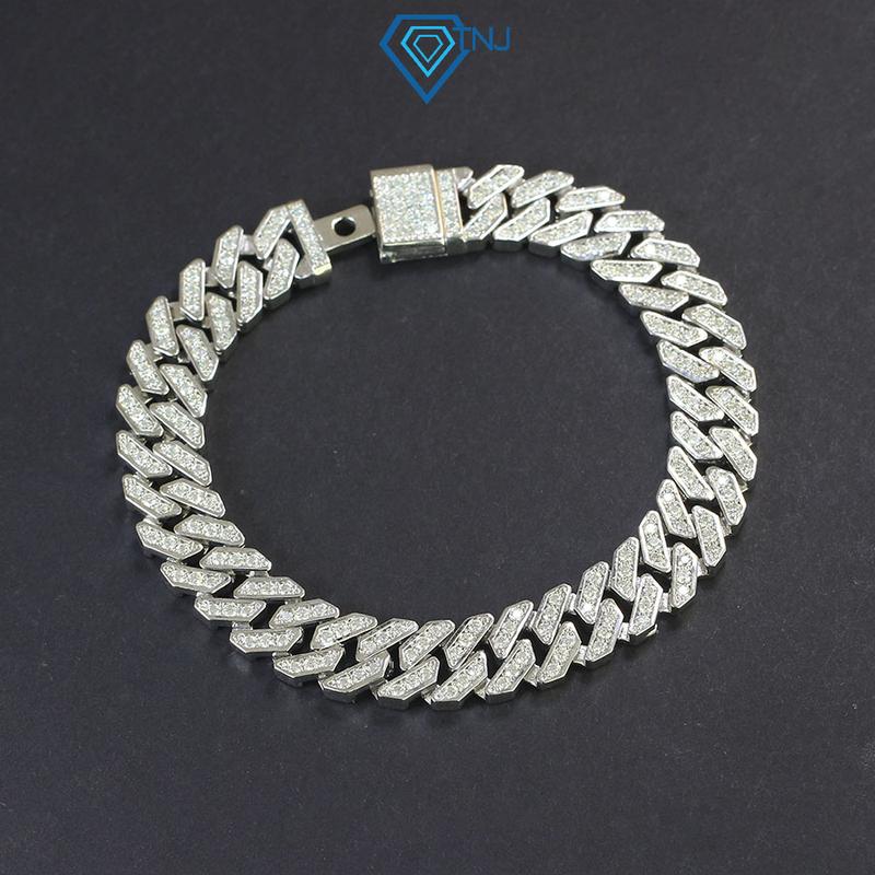 TNJ Lắc tay nam bạc cuban full Moissanite xi bạch kim bản 9mm LTAM0002