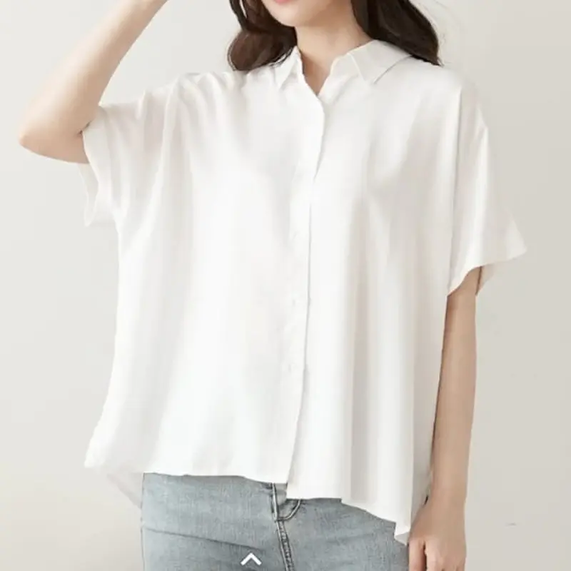 Kemeja oversize wanita polos lengan pendek / casual rayon twill shirt 1