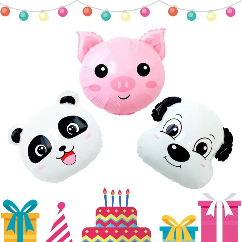 TSA (COD) Balon Foil Bulat Kepala Hewan 18Inch Balon Foil Jumbo Balon Pesta Ulang Tahun 18 Inch Balon Dekorasi Satuan Balloon Theme Birthday Cartoon Animal Head Foil Balloon Cartoon Plastic Multicoloured 3