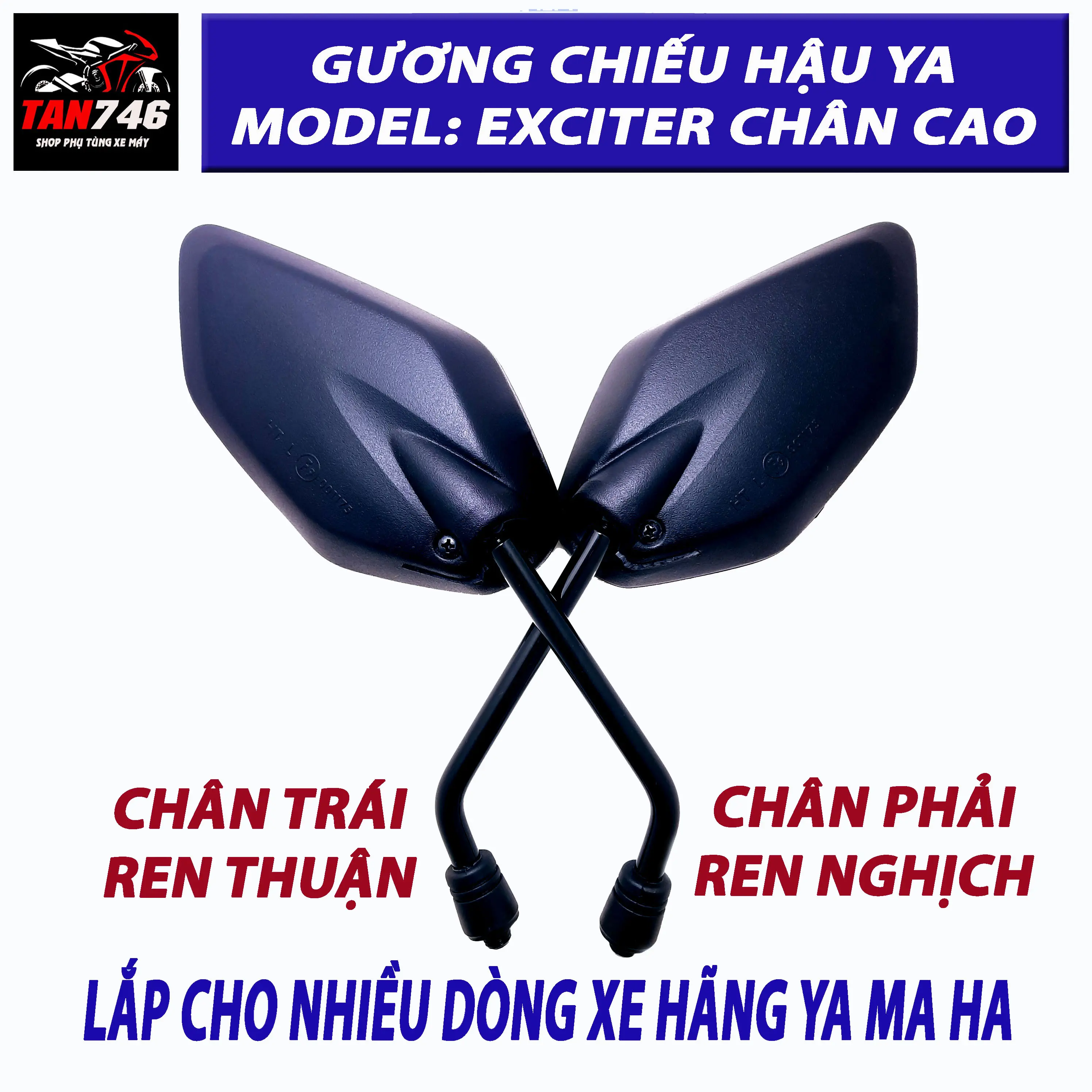 Gương, Kính chiếu hậu EX CAO lắp Exciter Sirius Jupiter Nouvo Luvias và nhiều xe khác của hãng Yamaha, Phụ Tùng Phụ Kiện
