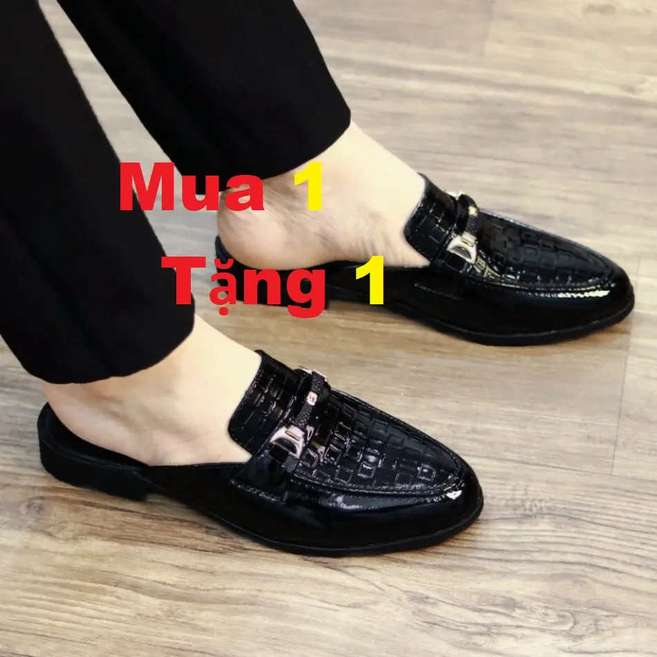 Giầy sục nam da bóng dập ô vuông thời trang,Sục tăng chiều cao 3cm phong cách GiàY Shoes