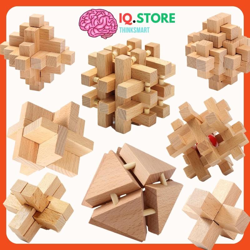 Bộ đồ chơi tháo lắp gỗ mở khóa Khổng Minh 3D rèn luyện trí thông minh - Trò chơi câu đố phát triển trí tuệ IQ Puzzle