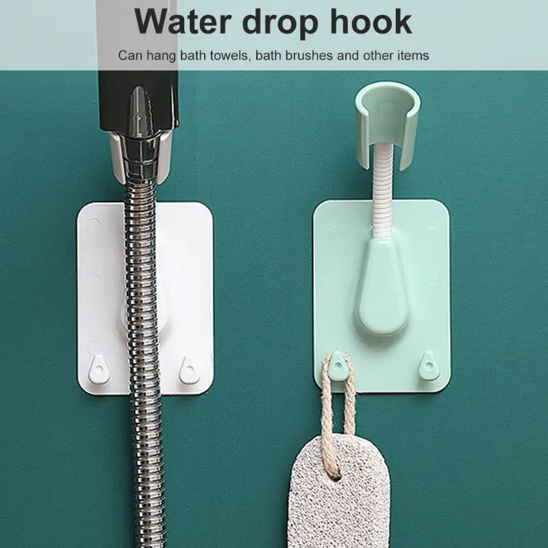 1pcs 360° Adjustable Self-Adhesive Shower Head Holder Bathroom Wall Mount Bracket with Hooks Universal Accessories