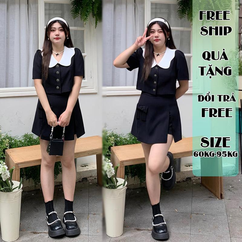 Sét bộ áo cổ gợn sóng chân váy quần xẻ đùi bigsize 60kg-95kg