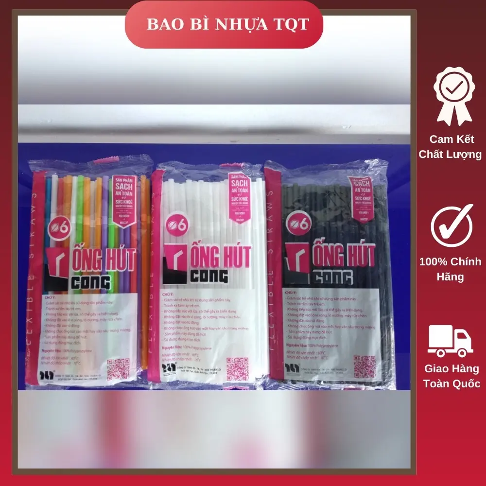 ￼Sỉ Ống hút cong bẻ đầu phi 6, Ống hút bẻ đầu đủ màu, 1 bịch khoản 70 ống, Ống hút thuận lợi - Bao bì nhựa TQT
