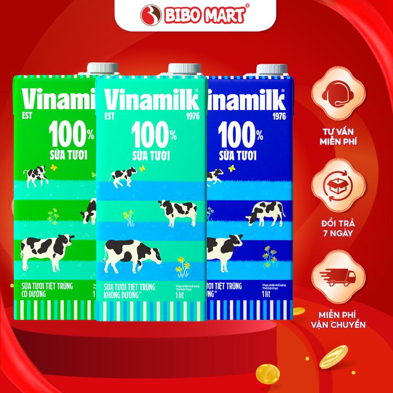 Sữa tươi tiệt trùng Vinamilk không đường/ có đường/ ít đường  1L - Bibo Marrt