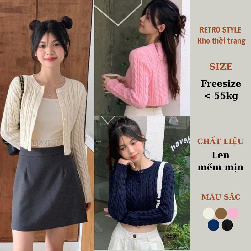 Áo len Cardigan dáng ngắn croptop phong cách Hàn Quốc cho nữ áo khoác len phối thừng cổ tròn tay dài 2490