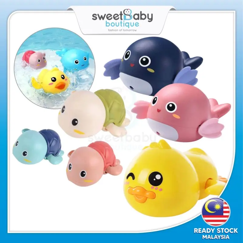 SWEETBABY Baby Bath Toy Clockwork Turtle Toys Bathtub Pool Swimming Toy Baby Little Turtle Toys Mainan Mandi Bayi Murah