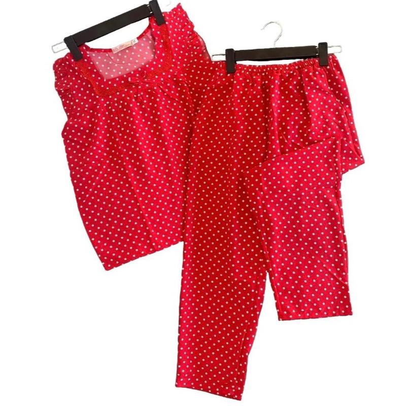 (40-75kg) Đồ bộ chấm bi chất lụa hàn quần dài 9 tấc, quần có túi 4