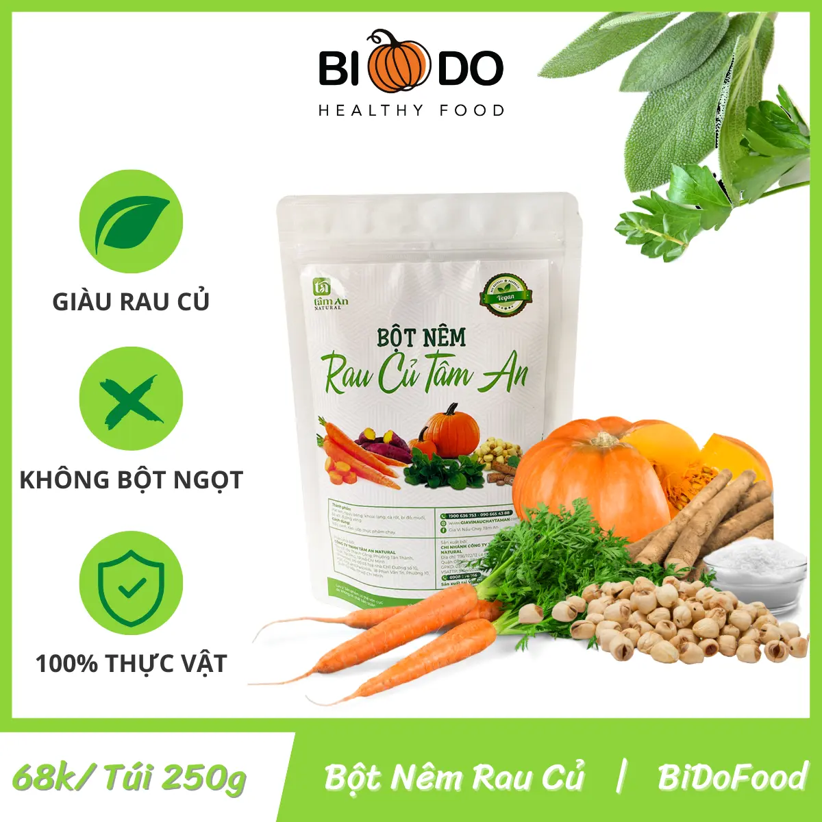 Hạt Nêm Rau Củ 250g - Bí Đỏ Food - Bột Nêm Gia Vị Rau Củ Tâm An Không Caffeine