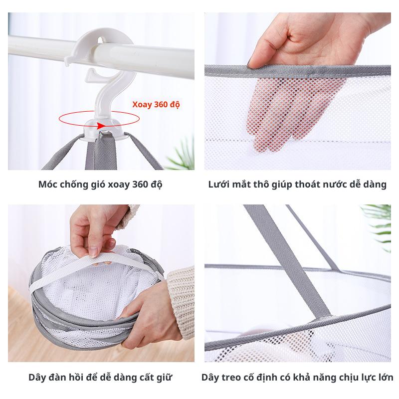 Giỏ lưới phơi đồ lót, tất vớ, áo len, cọ và mút trang điểm chống biến dạng, dung tích lớn, xoay 360 độ NC81 4