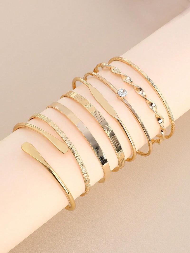 Product Introduction of 7pcs/Set European And American Style Bangle Set With Hammered, Arrow, Floral, Exaggerated Hexagram Design, Twist Open Bracelets Jewelry Gifts 13