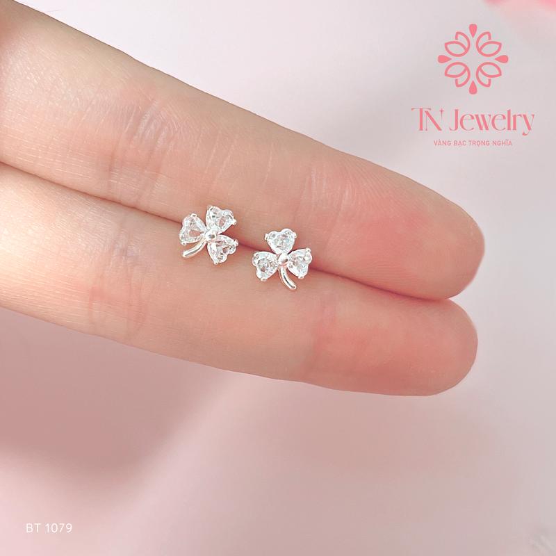 Bông tai nữ bạc ta cỏ ba lá đính đá dễ phối đồ đi làm, đi học, đi chơi, dự tiệc, du lịch, quà tặng sinh nhật - BT 1079 Khuyên tai nữ Hoa Tai Women Voi