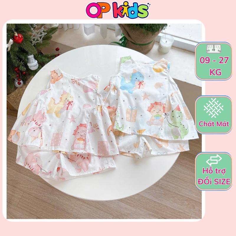 Đồ bộ sát nách khủng long 2688 OP KIDS đáng yêu mềm mịn cho bé gái từ 8kg tới 26kg