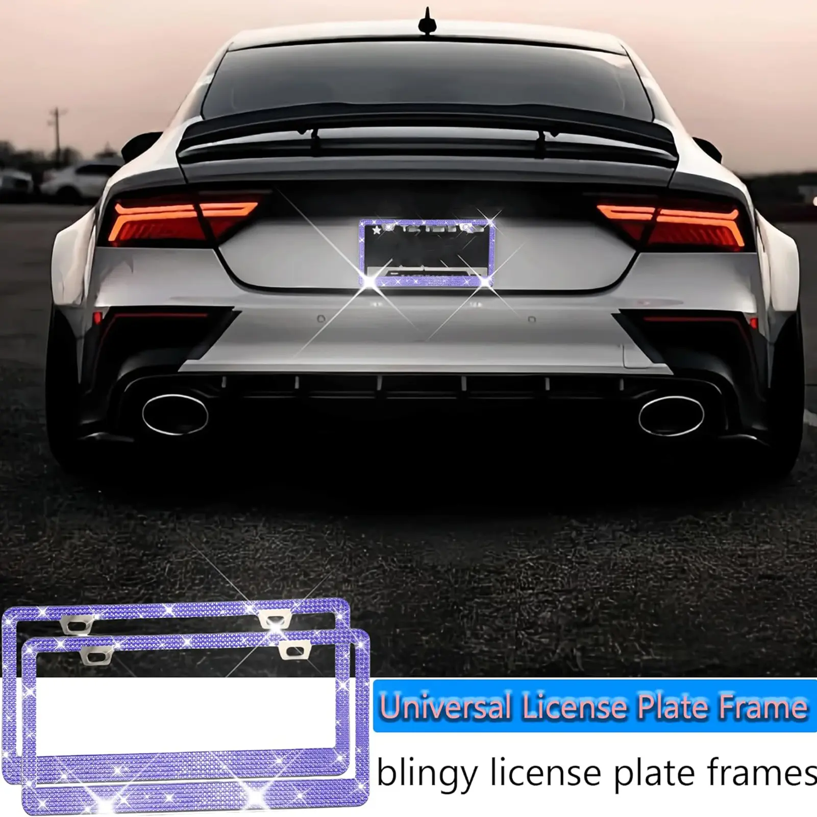 Sparkling License Plate Frame Universal Easy to Install Car License Plate Frame with Multifaceted Rhinestones Plate Holder